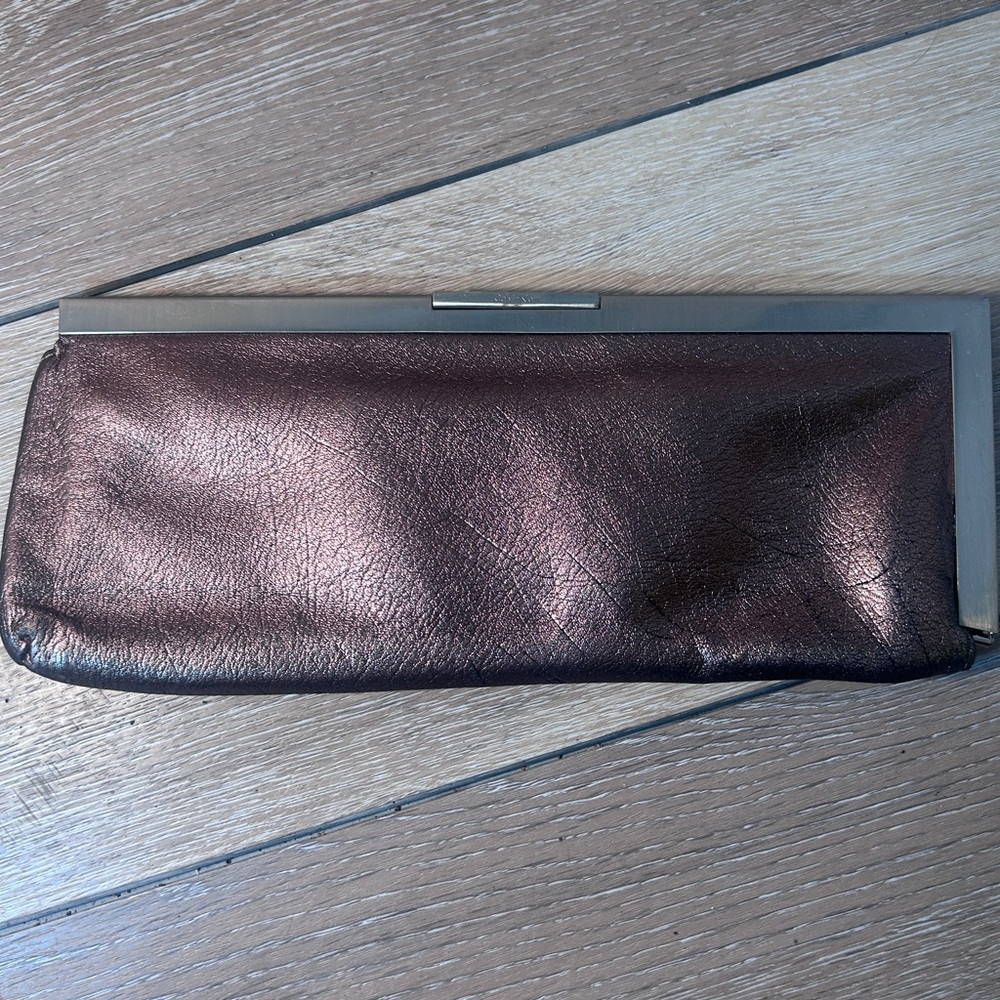 Calvin Klein Metallic Leather Clutch Purse – Evening Bag, Formal Accessory